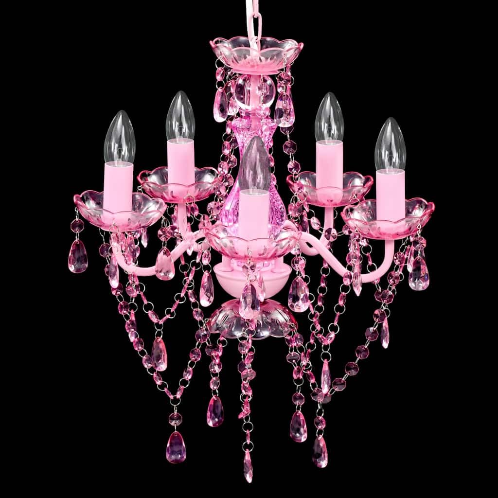 Lustre en cristal rose classique plafonnier 5 feux lampe luminaire