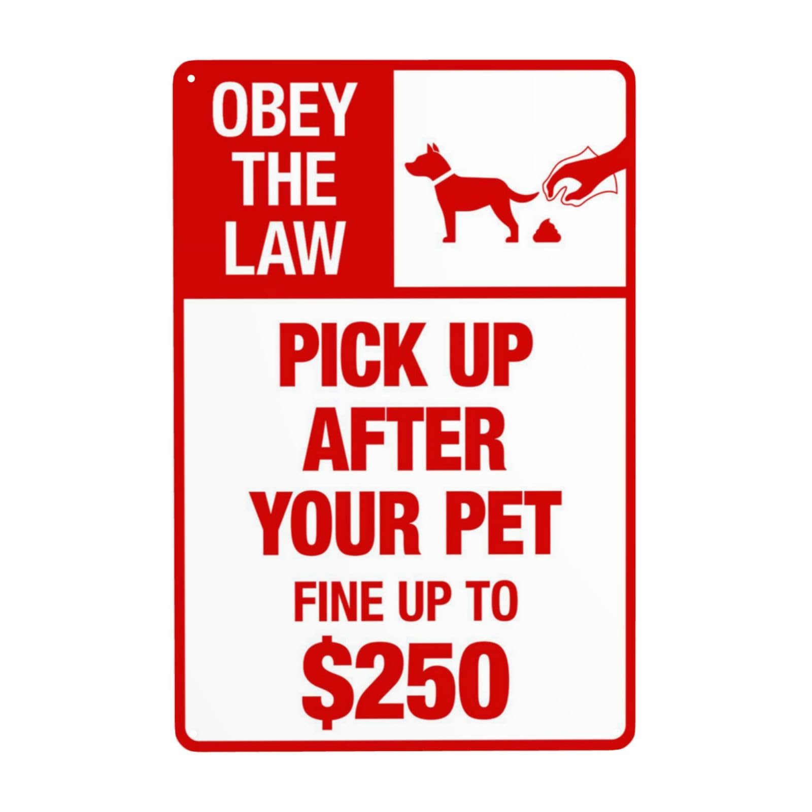 Vintage Metal Tin Sign, Obey Pet Waste Law Fine Up To $250 Yard Decor, 8x12 Inch
