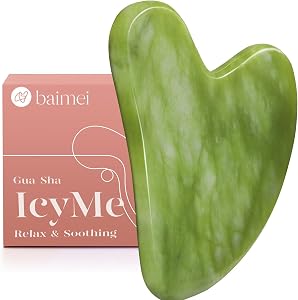 BAIMEI Gua Sha Facial Tool for Self Care, Massager Tool for Face and Body, Manual Back Massagers,Made of Xiuyan Jade, Relieve Tensions and Reduce Puffiness-Green