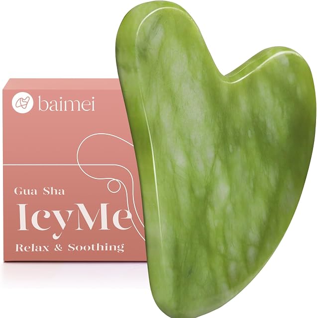 BAIMEI Gua Sha Outil Facial pour Self Care, outil masseur pour le visage et le corps, masseurs dos manuels,Fabriqué en Xiuyan Jade, soulager les tensions et réduire les puffines-vert