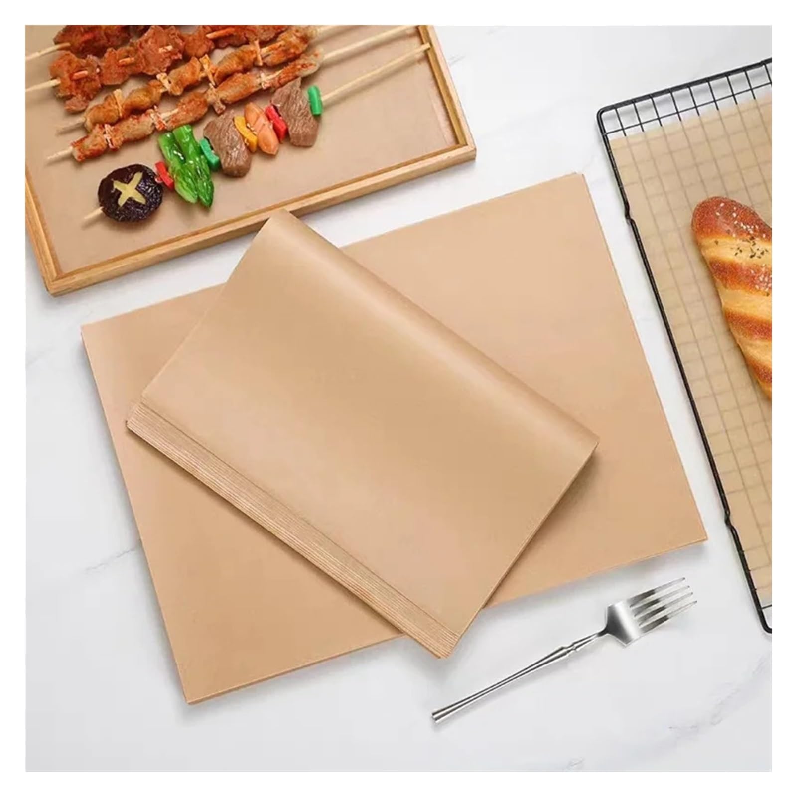 50 Uds. De pergamino rectangular antiadherente for hornear y barbacoa, papel for freidora, galletas de pan al(50Pcs-40x30cm)