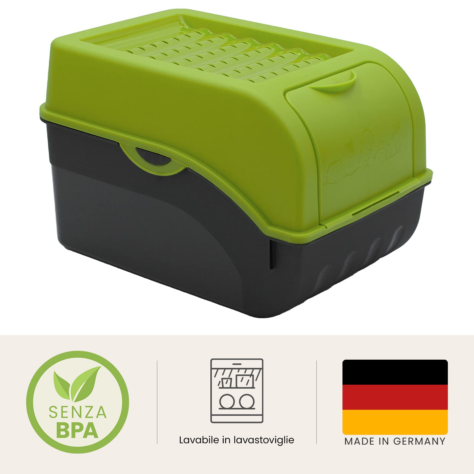 ARTECSIS 2 Contenitori Frutta e Verdura con Coperchio + 6 Adesivi - 29x19x19cm, 5L, circa 4 kg di Patata/Verde - per cipolle e aglio