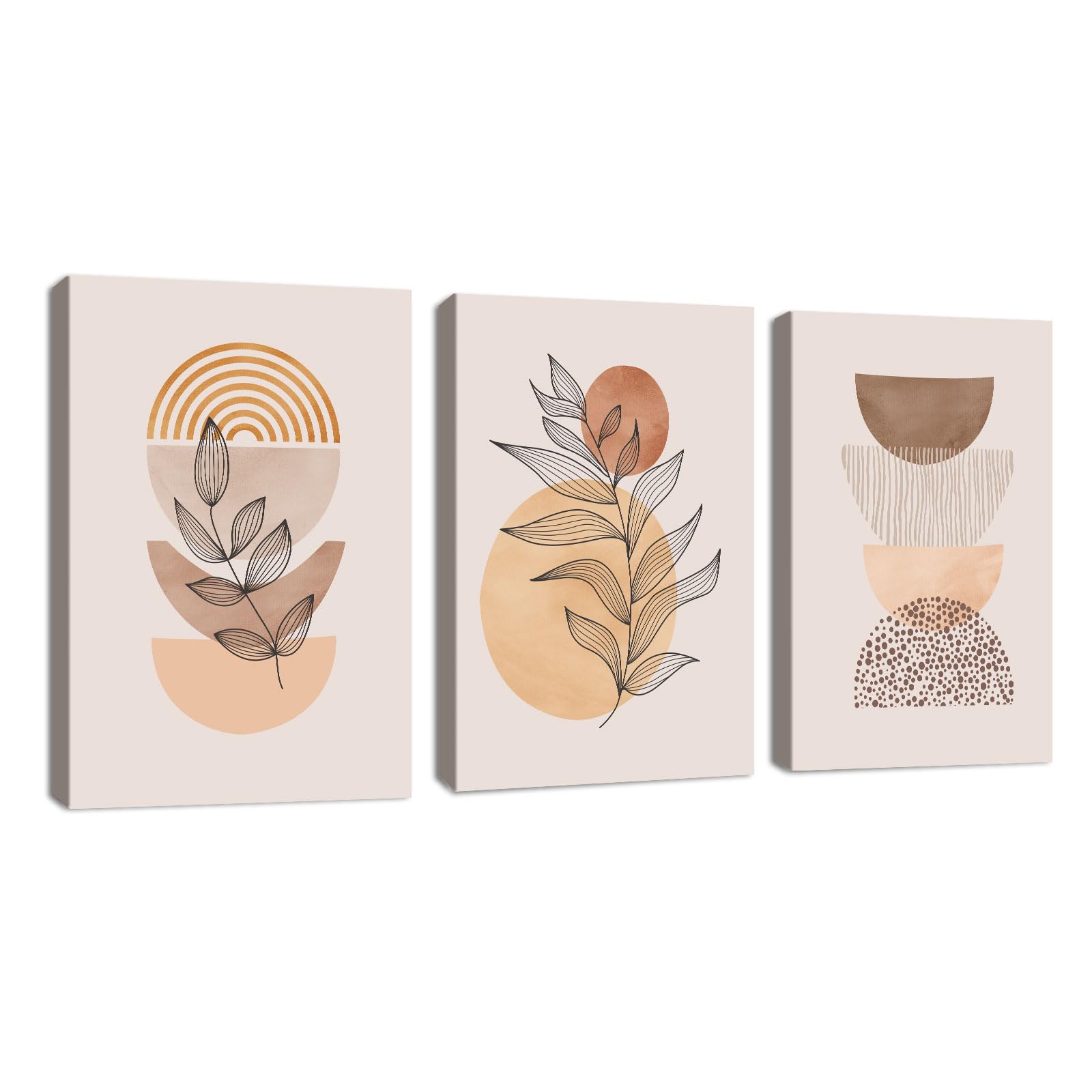 3Pcs Boho Geometrisch Leinwandbilder Bilder Set mit Rahmen Aesthetic HellOrange Pflanze Bilder Moderne Wandbilder Schlafzimmer Bild Auf Kunstdruck Deko für Wohnzimmer fertig zum Aufhängen 50x70cmx3