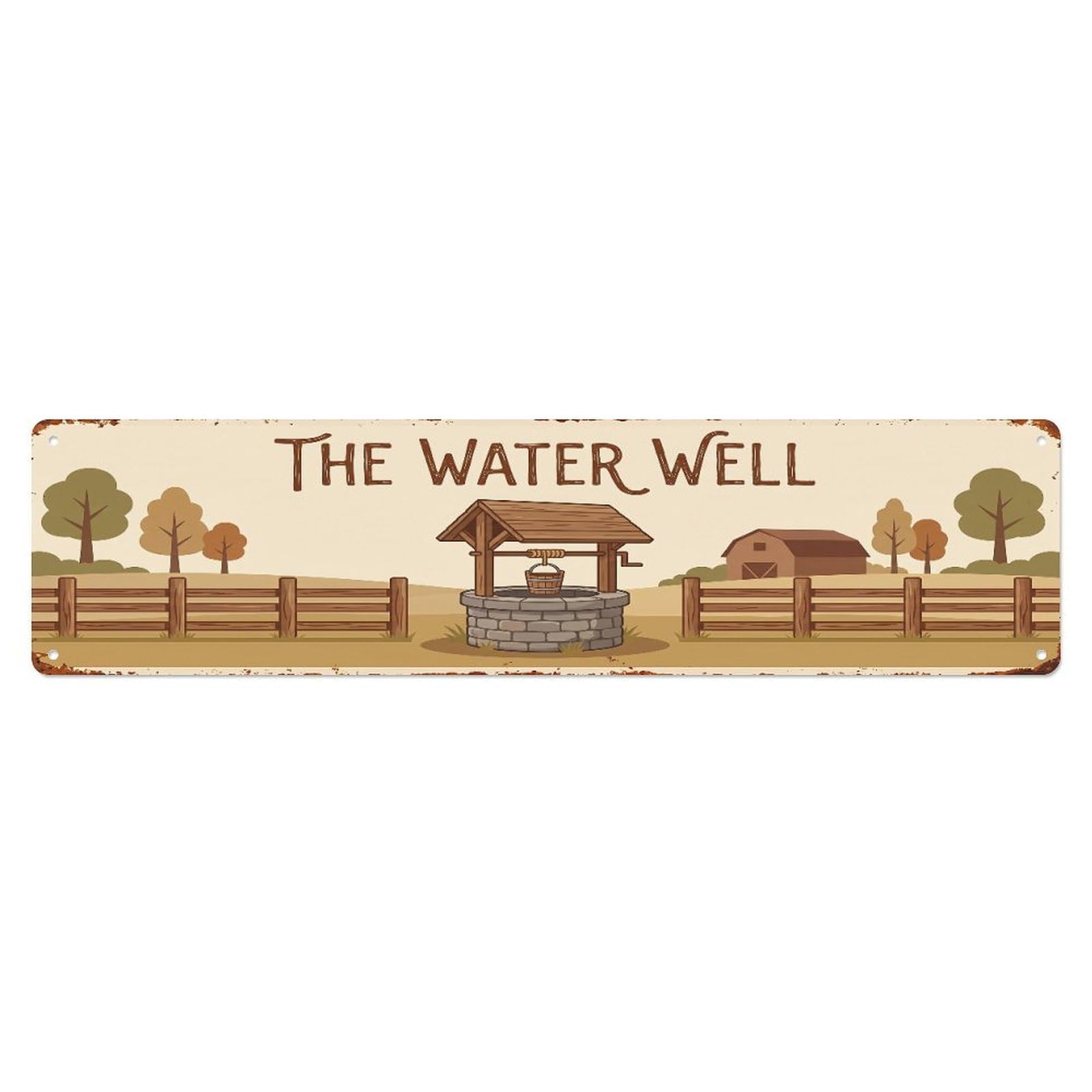 Metal Tin Sign Vintage Farm Well Scene THE WATER WELL