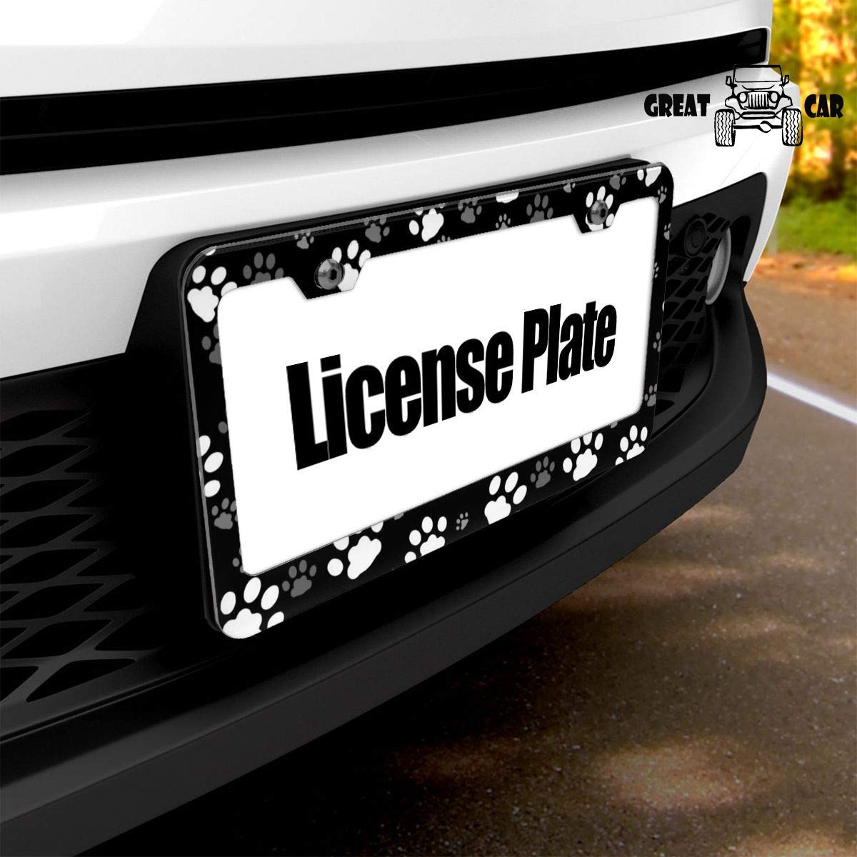 Dog Paw Print License Plate Frame - Black Aluminum Frame With Screws & Caps, For Pet Lovers - View #9