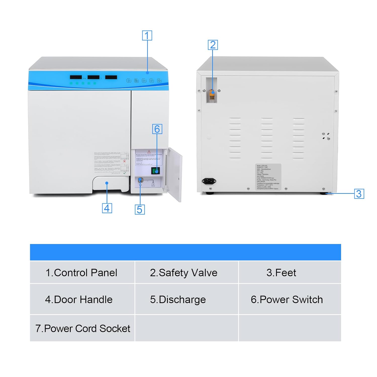 Drying Plus Function Class N 18L/23L Steam Sterilizer Table Top Semi Autoclave Digital Display Temperature Range 121-134 Over-Heat Protection for E0718C/E0723C (23L)