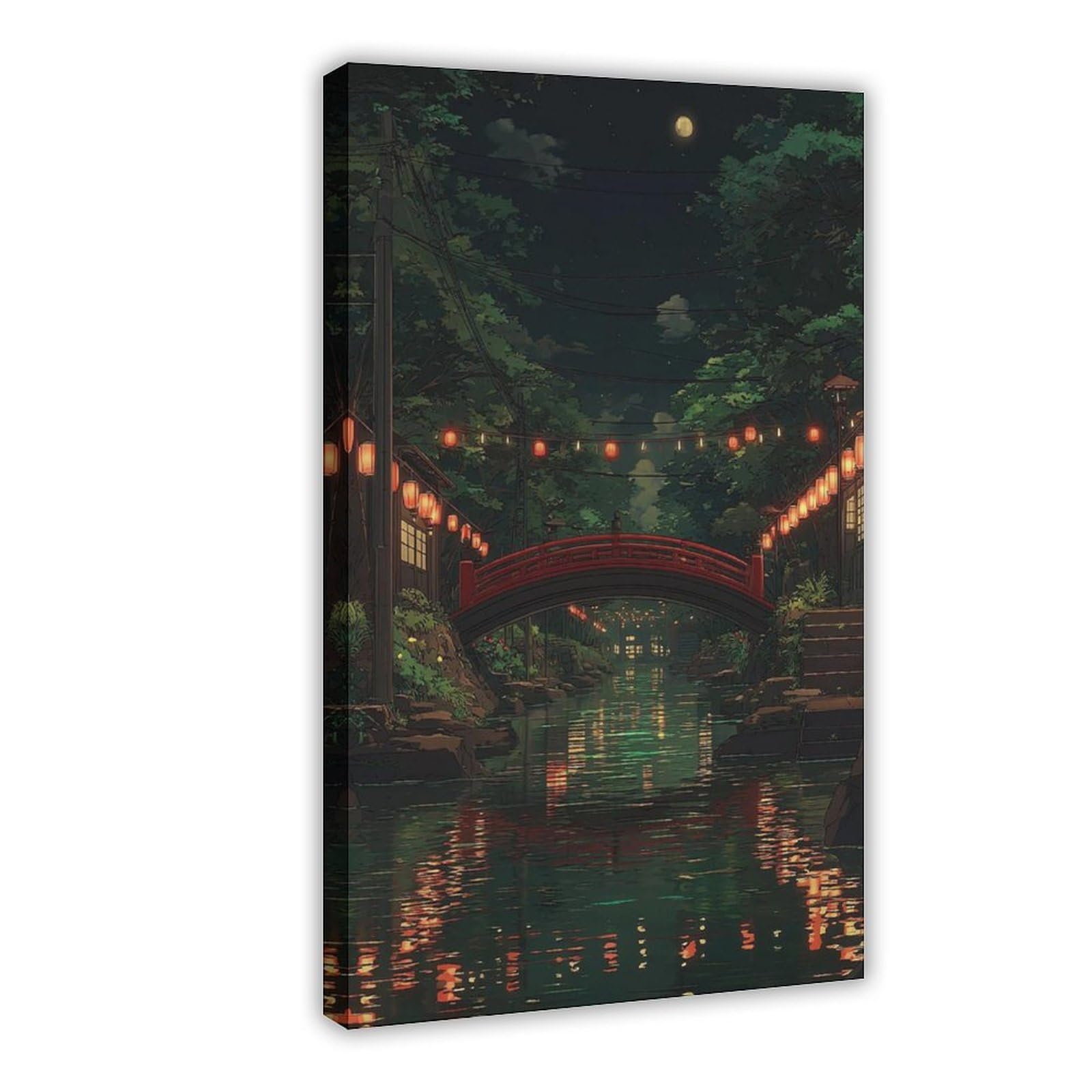 Bareronor Japanese Lantern Bridge Canvas Poster Bedroom Decor Landscape Office Room Decor Gift 24" L X 36" W