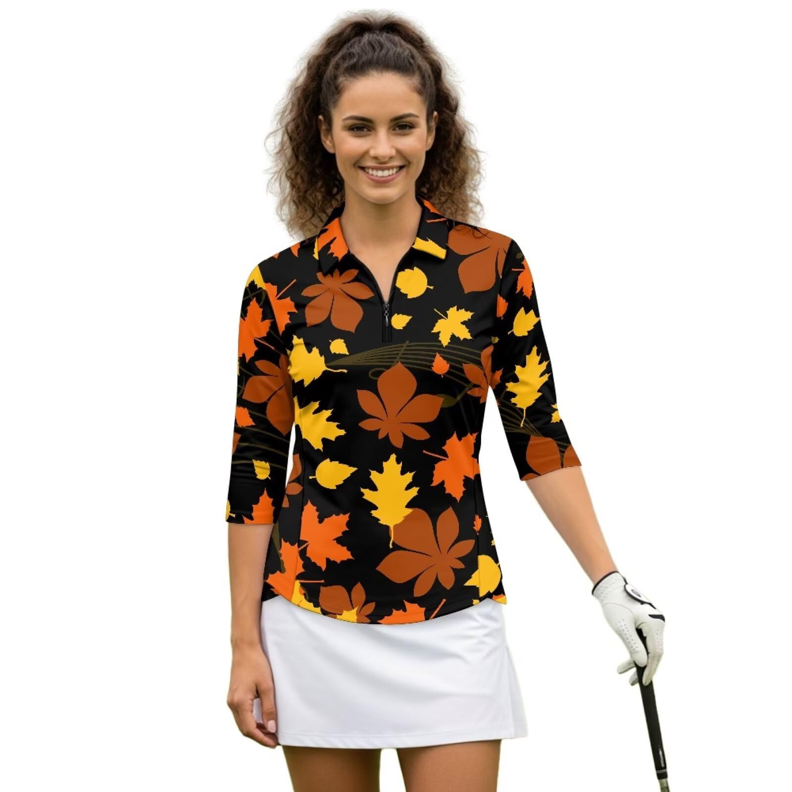 GIFTPUZZ Women's Golf Shirts Trendy Golf Polos Tops for Ladies with 3/4 Sleeve and V Neck Sport Clothes Size S-2XL