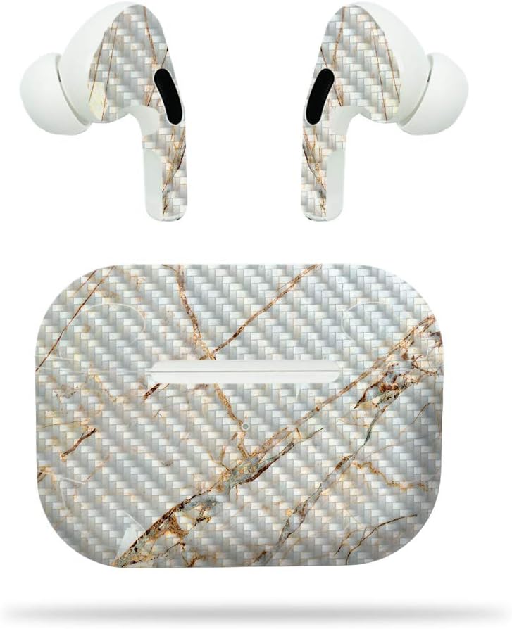 MightySkins Carbon Fiber Skin for Apple Airpods Pro - Amber Marble | Textured Carbon Fiber Finish | Easy to Apply, Remove, and Change Styles | Made in The USA (CF-APAIPOPR-Antique Marble)