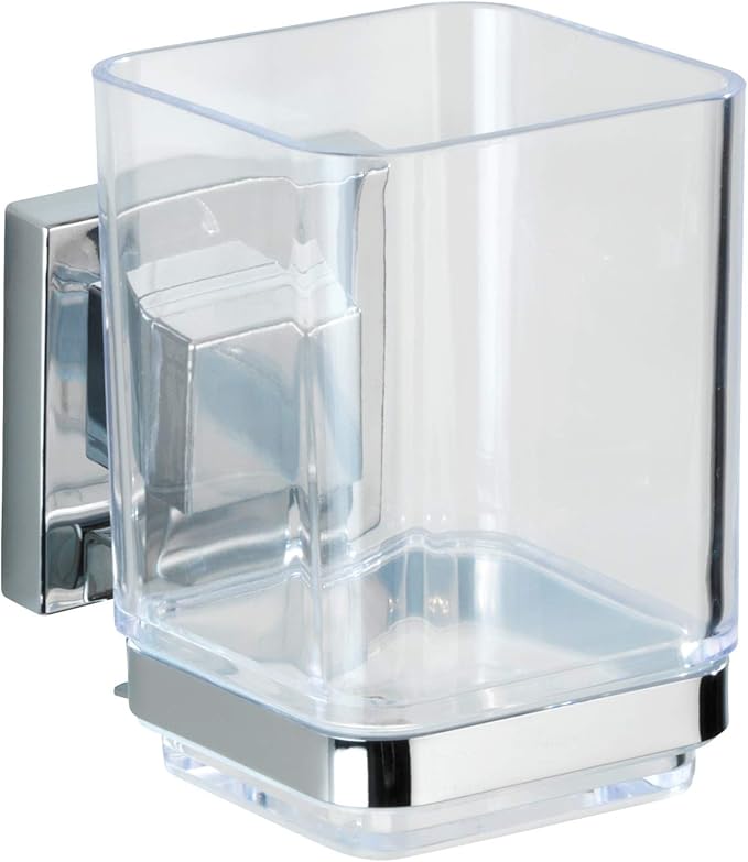 WENKO Vacuum-Loc® vaso para cepillos de dientes de acero fino Quadro, Acero inoxidable, 7.5 x 10 x 10 cm, Brillante