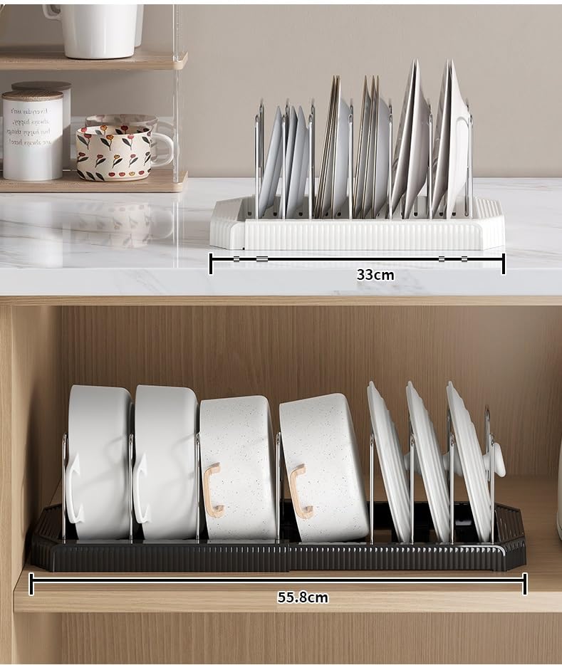 Image of STAR WORK Expandable Pull-Out Pan & Pot Organizer Pan Dish Rack Stand Organizer for Cabinet Kitchen Cabinet Cookware Baking Frying Rack (BLACK)