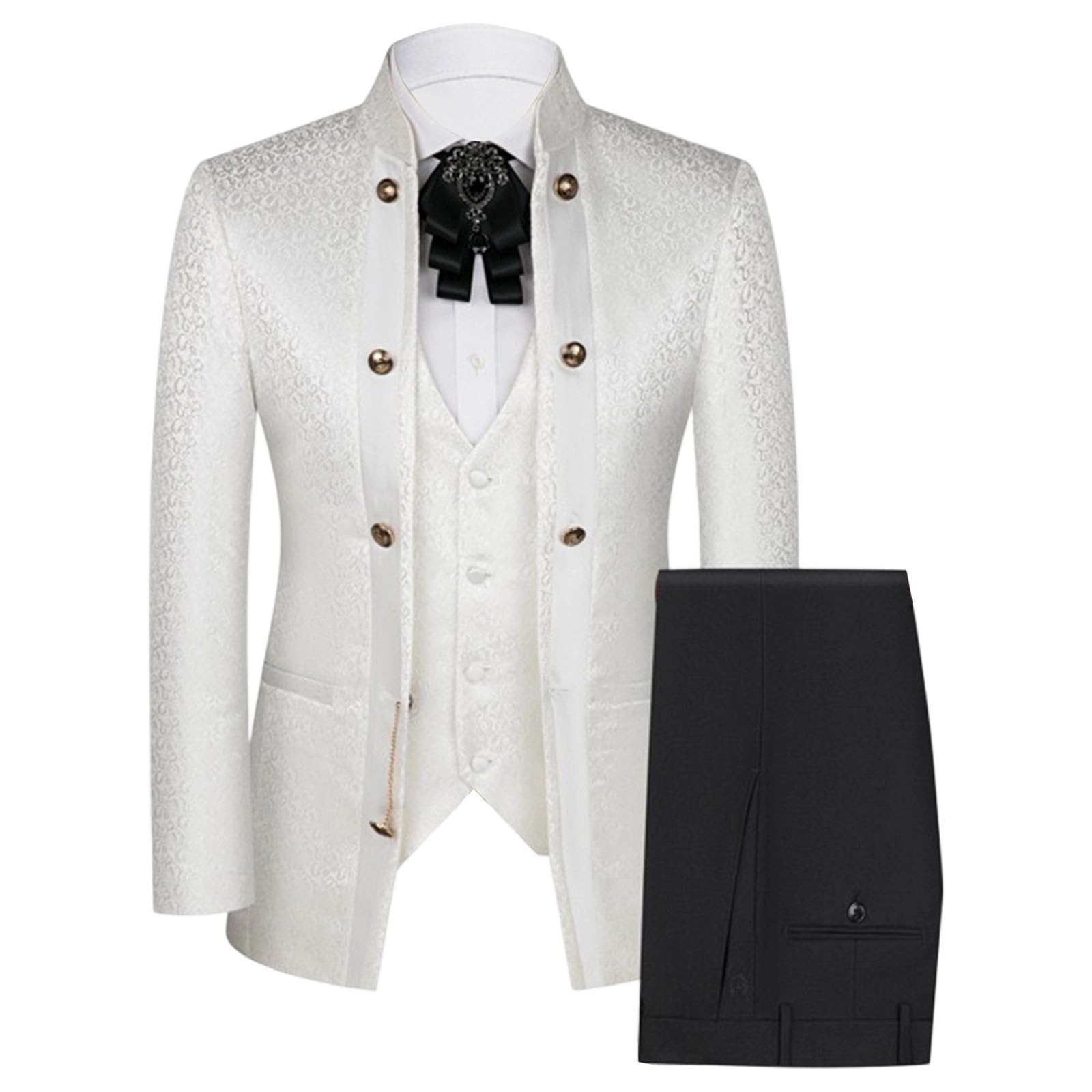 Completo da Uomo con Smoking, Completo da Uomo con Motivo Floreale Paisley di Alta qualità, 3 Pezzi, vestibilità Slim, Colletto alla Coreana, Set Sposo per Matrimonio