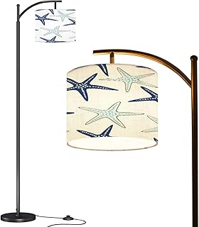 Arc Floor Lamp Coastal nautical starfish repeat pattern Navy blue turquo...