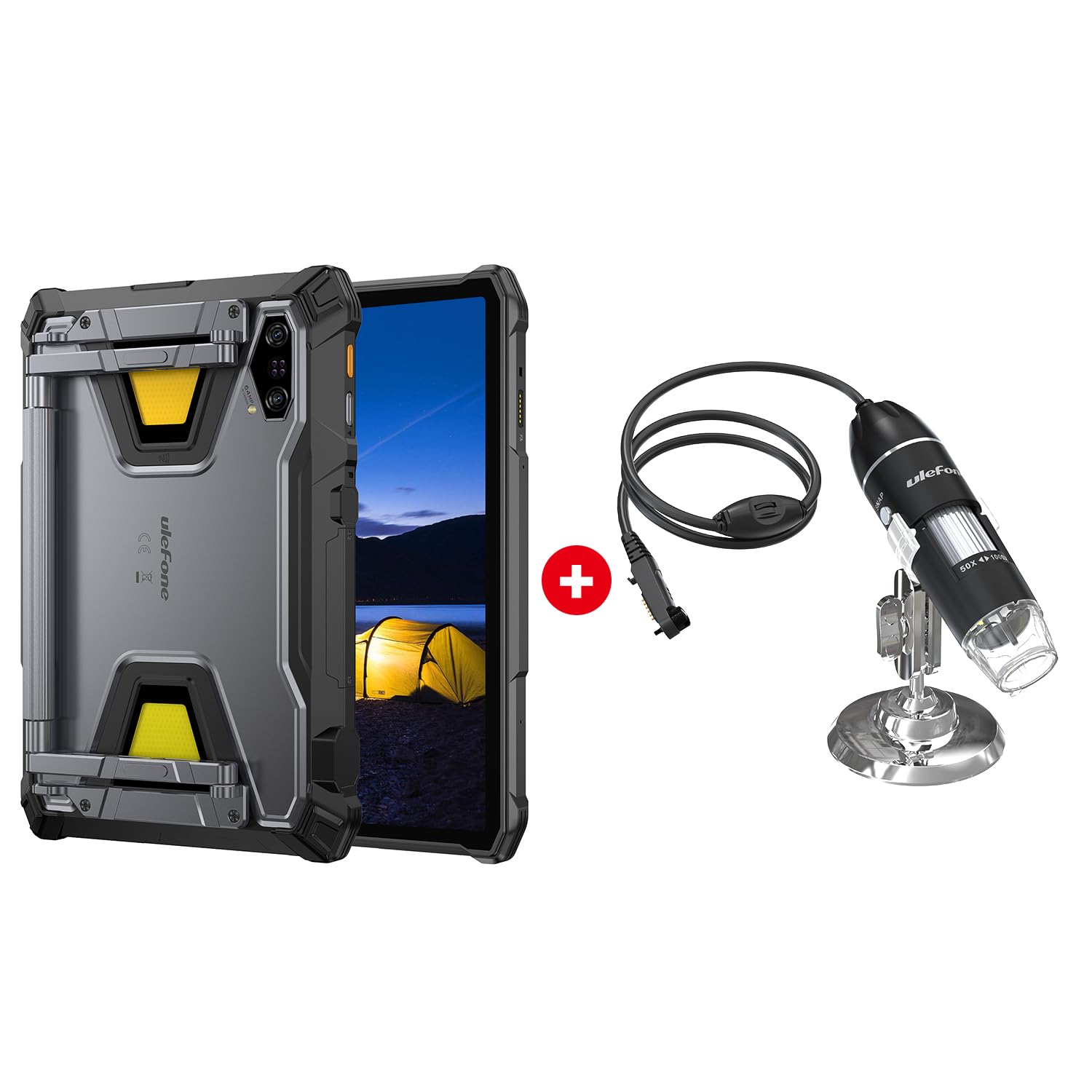 Ulefone Armor Pad 5 Pro & Digital Microscope C01, 5G Rugged Tablet, Dimensity 7400X 32GB+512GB/2TB Expansion, 24200mAh(120W), 11" FHD+ Screen, IP68/69K, 64MP+64MP, 32MP, Dual LED Lights/Warning Lights