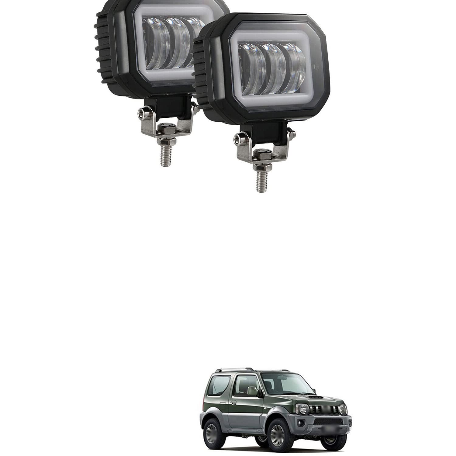 Fog Light/LED bar/Work Light 40 Watt with Lens White Led Square Fog Lamp with Blue Led Drl Angel Eyes (Color White, Drl Blue) 2 Piece Compatible with J-imny