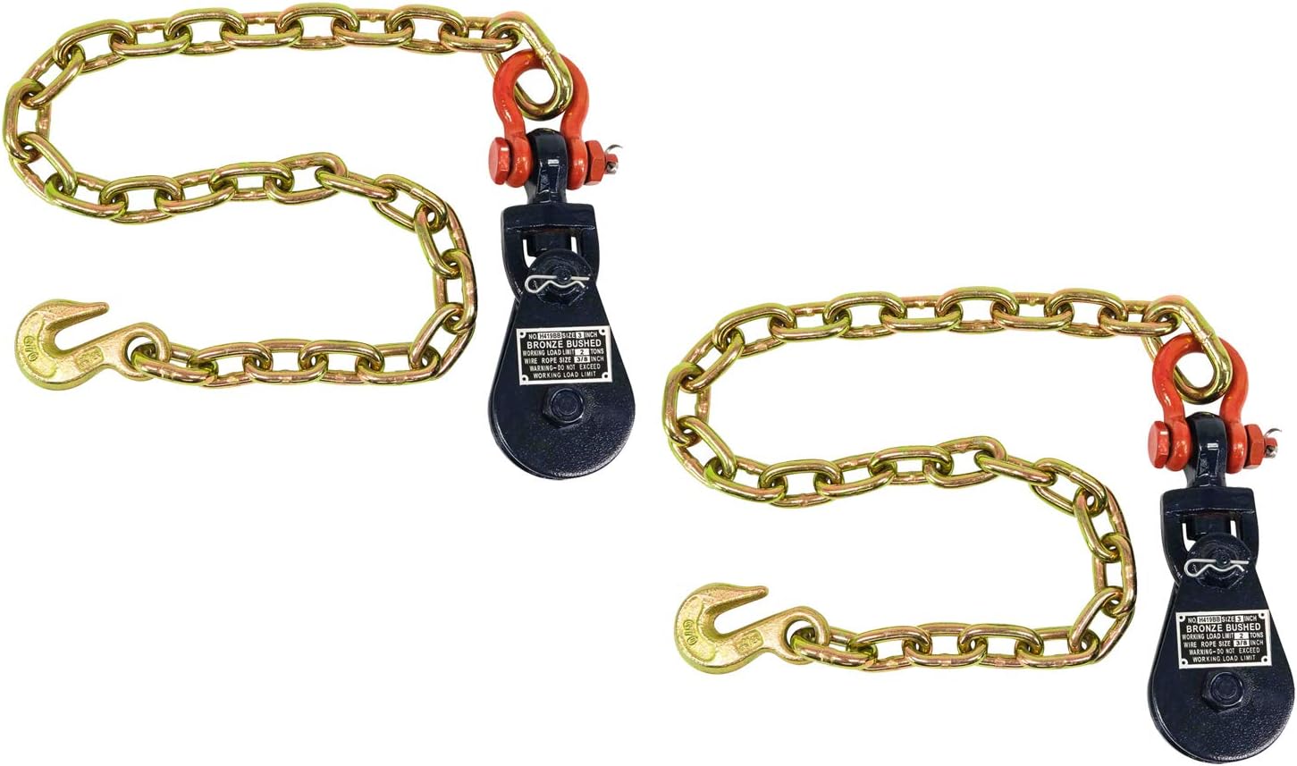 Mytee Products 2 Ton Snatch Block with G70 Chain & Shackle - 3" Sheave for Tow Trucks, Rollback Wreckers (2 Pack)