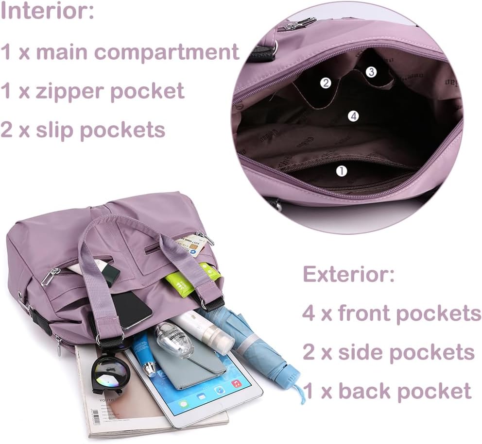 Women's Tote Bag Multi Pocket Water resistant Nylon Handbag Purse Casual Travel Shoulder Bag Hobo Bag - Image 6