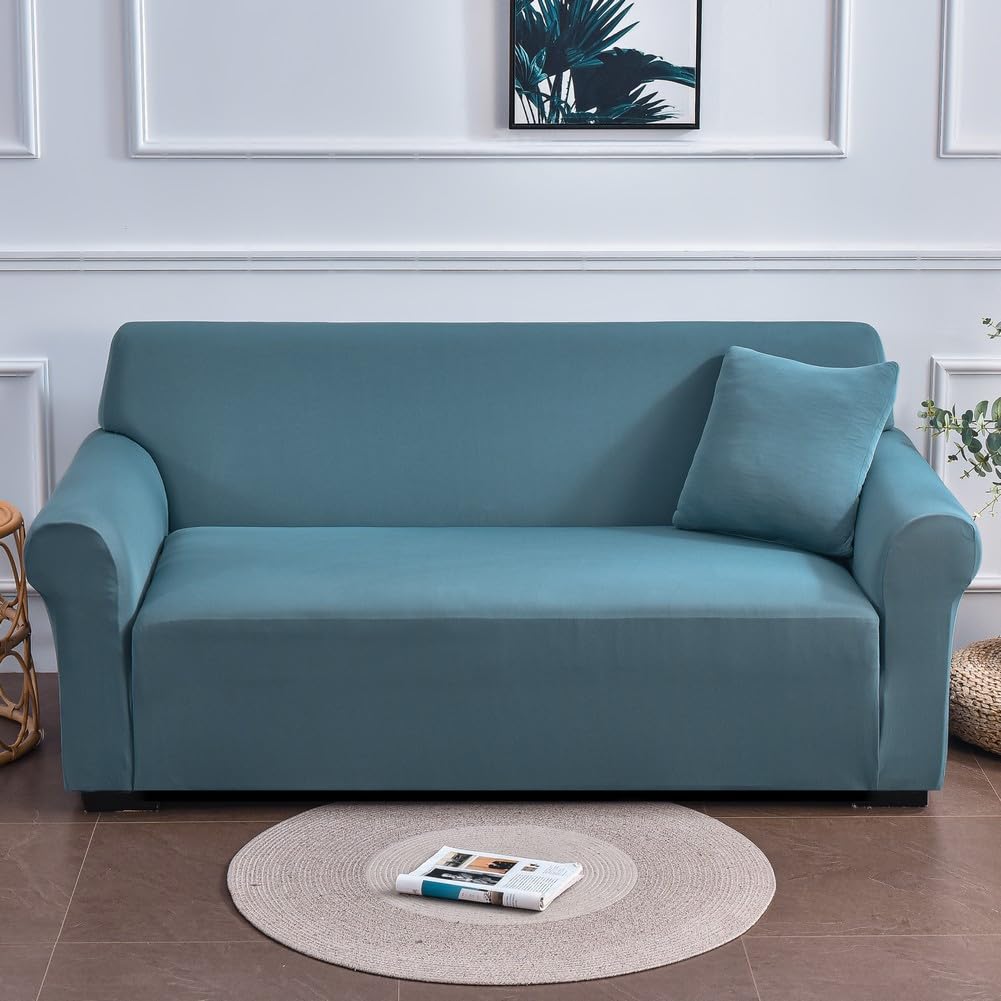 Housse de canapé bleu lac pour salon et chambre protection 3 places en L