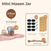 Vista 2 de ComSaf Frascos Mason Pequeños de 2 oz, 48 Piezas Mini Contenedores Mason, Frascos Pequeños para Conservas, Mini Frasco de Vidrio con Tapas