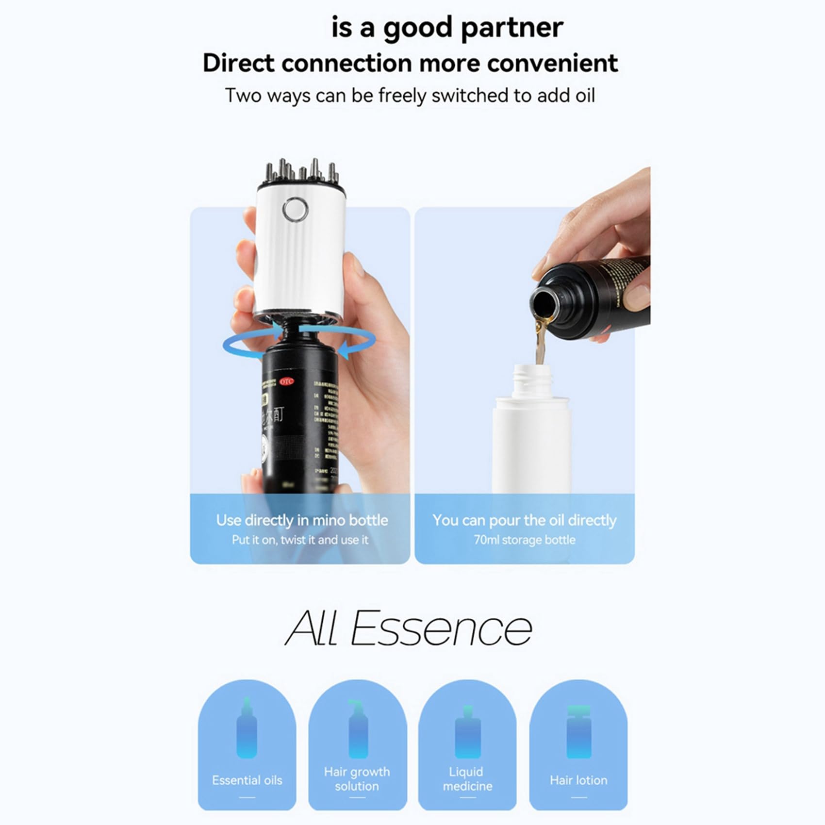 2 x wibracyjny aplikator olejku do włosów 3 w 1 i masażer skóry głowy, czerwone światła z 70 ml aplikatorem do leczenia wzrostu włosów