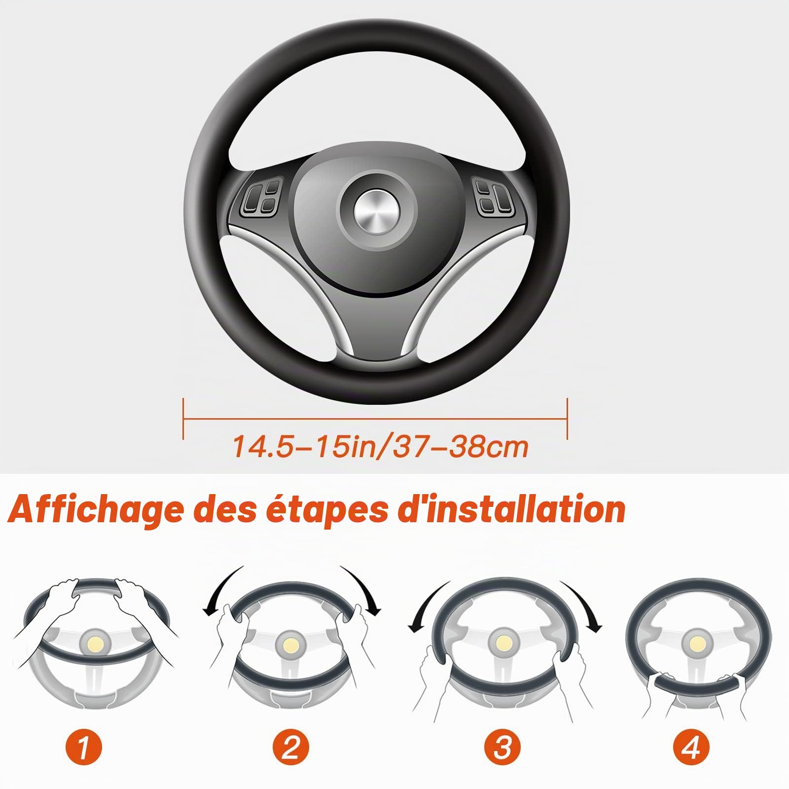 ZATOOTO Couvre Volant Voiture, Housses de Volant en Cuir Suédé Fin avec Toucher Doux, Antidérapant et Sport, Taille Universelle 37-38cm / 14,5-15in (Noir)