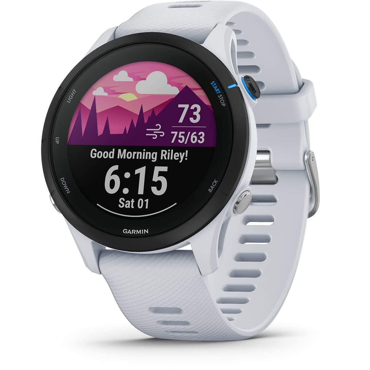Garmin Forerunner 255 Music GPS 46mm Running Smartwatch, Lightweight, Music Storage, Advanced Training & Insights, Safety & Tracking Features, up to 14 days Battery Life, Whitestone