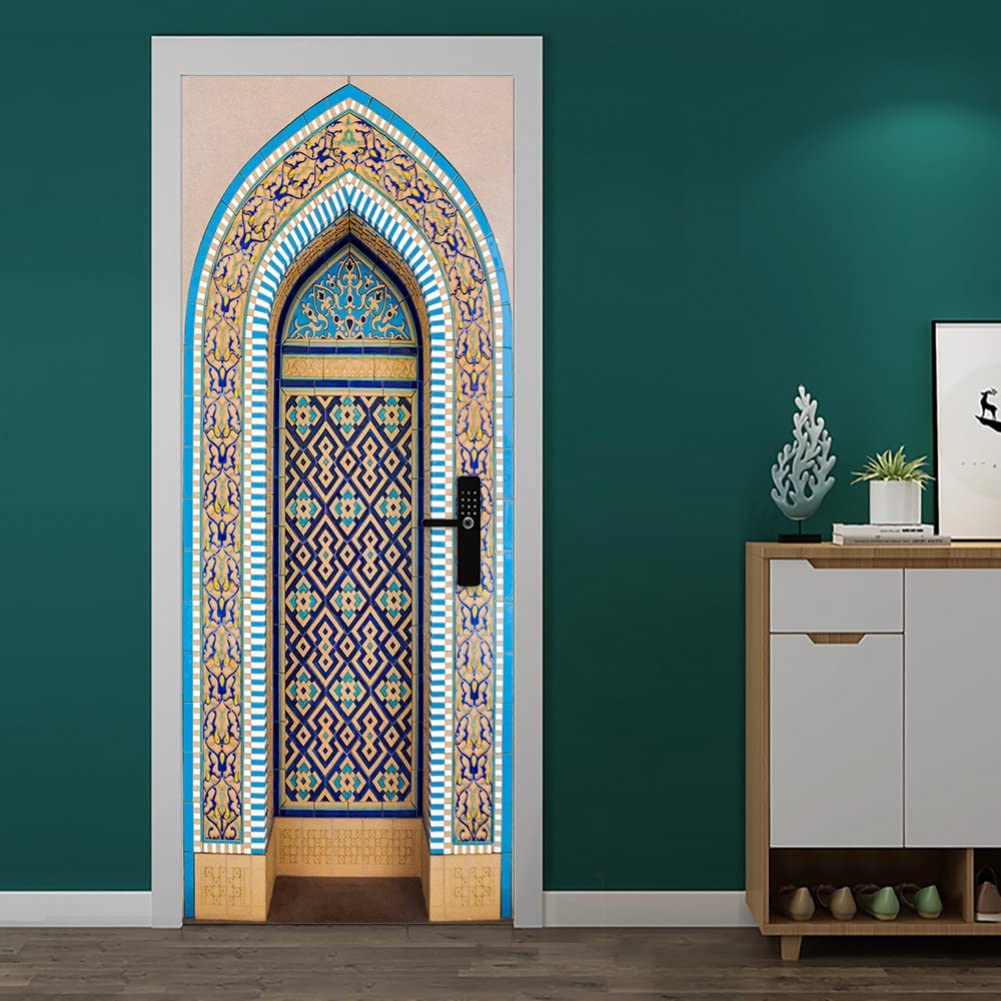 Casiler Door Stickers Murals Muslim Door Wallpaper Door Decals Removable Pvc Door Poster for Home Decoration