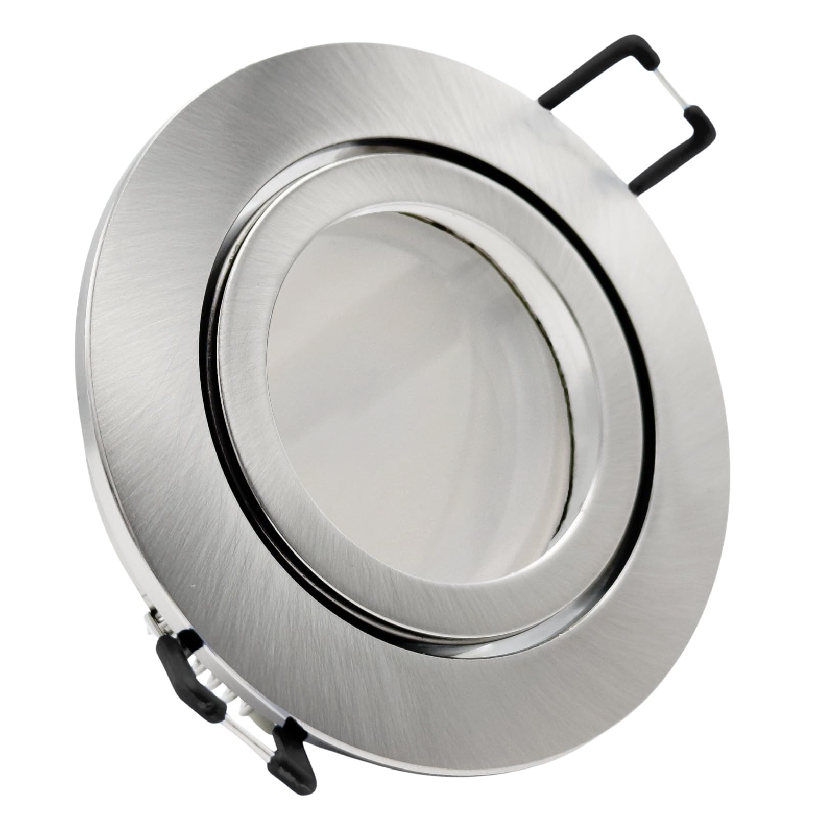 trendlights24 Premio-C LED Einbaustrahler 230V 5er Set 4W Warmweiß GU10 | Deckenspots, Edelstahl Optik, rund, 300lm, 3000k, LED Spots, austauschbar, Decken Einbauleuchte, schwenkbar, 68 mm Lochmaß