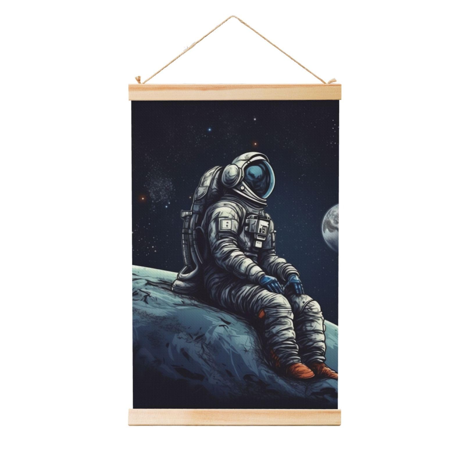 Astronaut space Posters Wooden Shaft Hanging Poster Canvas Prints Scroll Wall Art Painting Vintage Wall Banner Modern Artwork Decor for Home Decor Ready to Hang 20"x30"