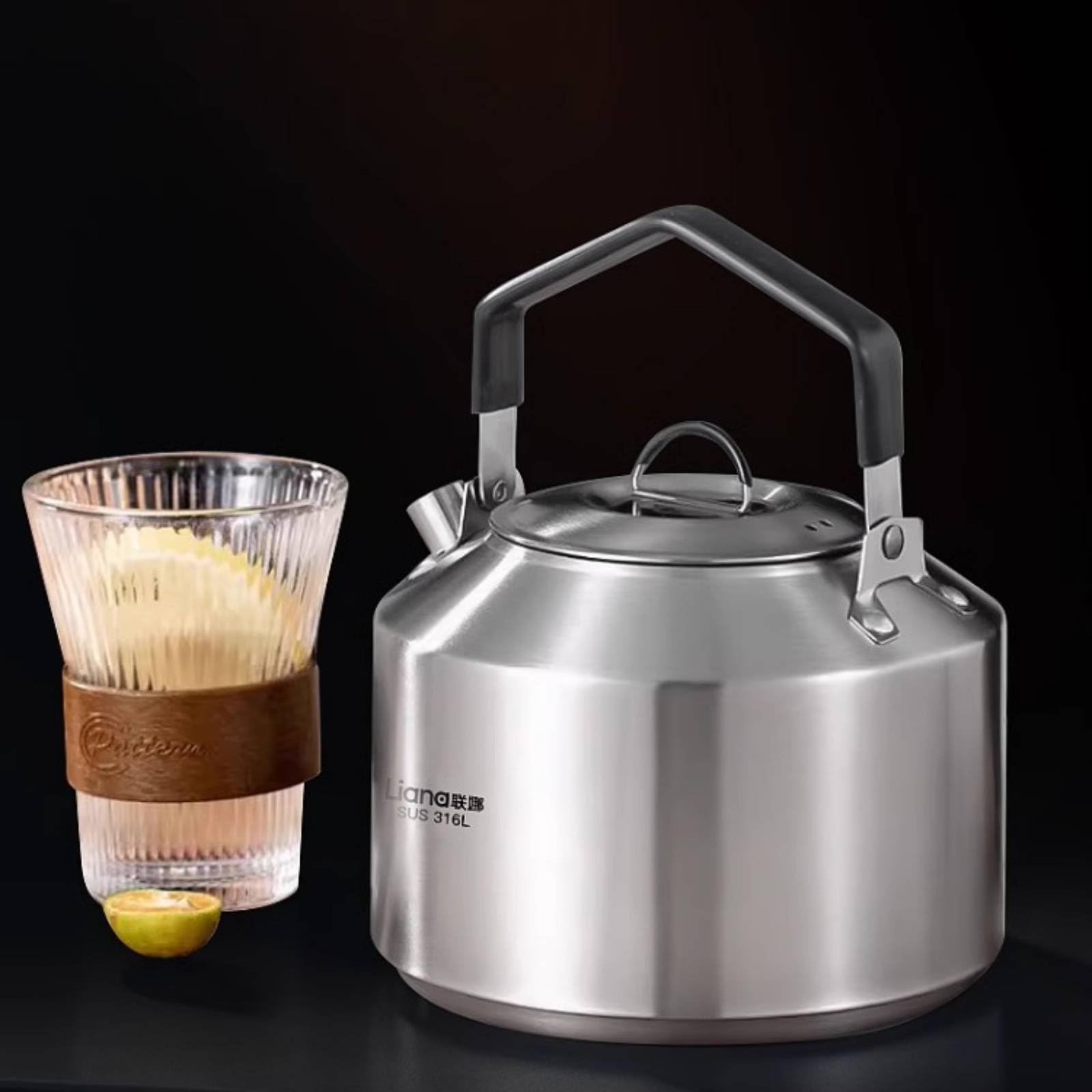Bouilloire de Pique-nique avec Anse Résistante à la Chaleur Acier Inoxydable 316L Grande Ouverture Pratique Adaptée au Camping Randonnée Pique-nique Cuisine, 1000ML, size to 1