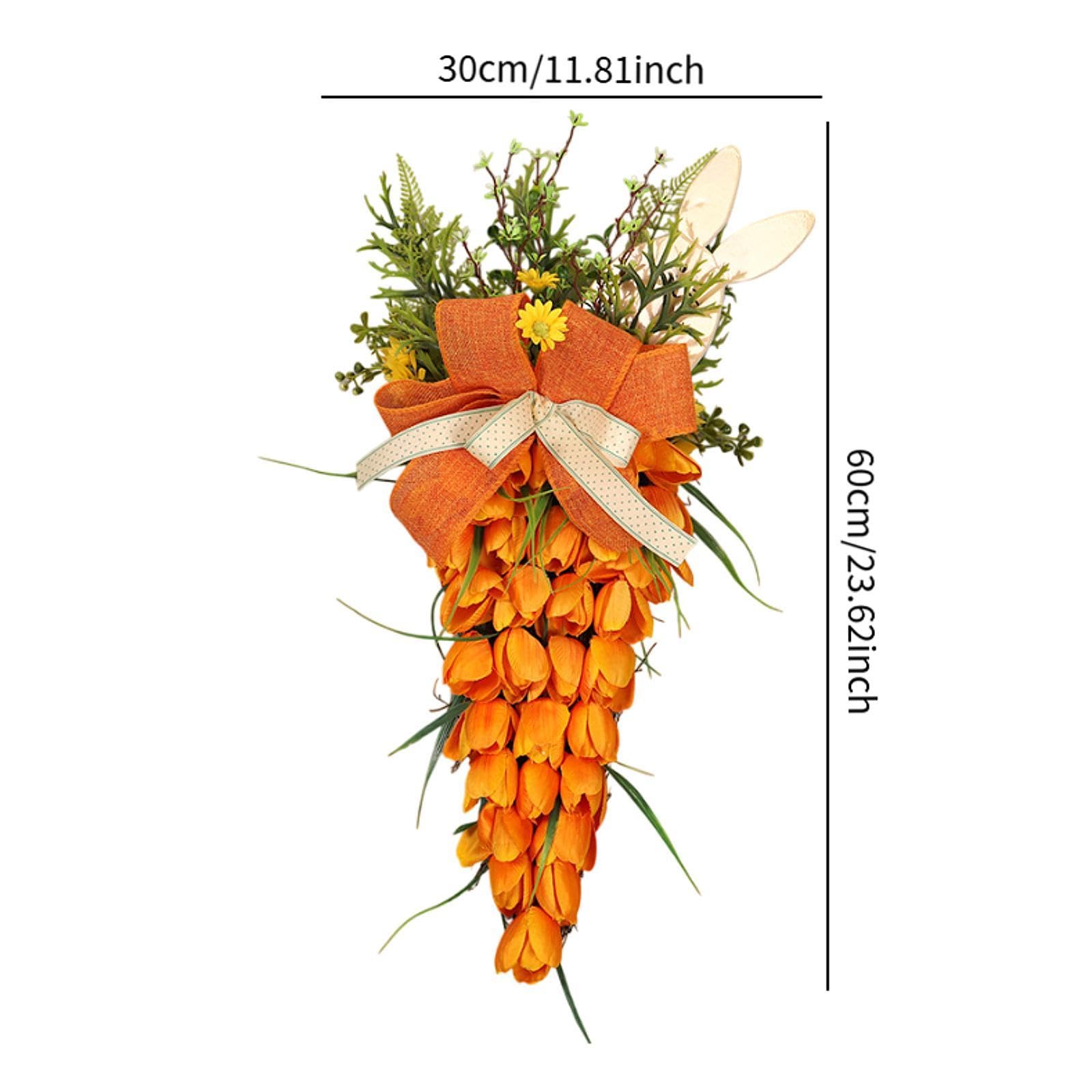 Ghirlanda Pasquale Decorazione Sospesa Tulipano Carota Teardrop Fiori Artificiali con Rattan Tessuto Pp Adatta per Parete Celebrazi, Grande con coniglietto