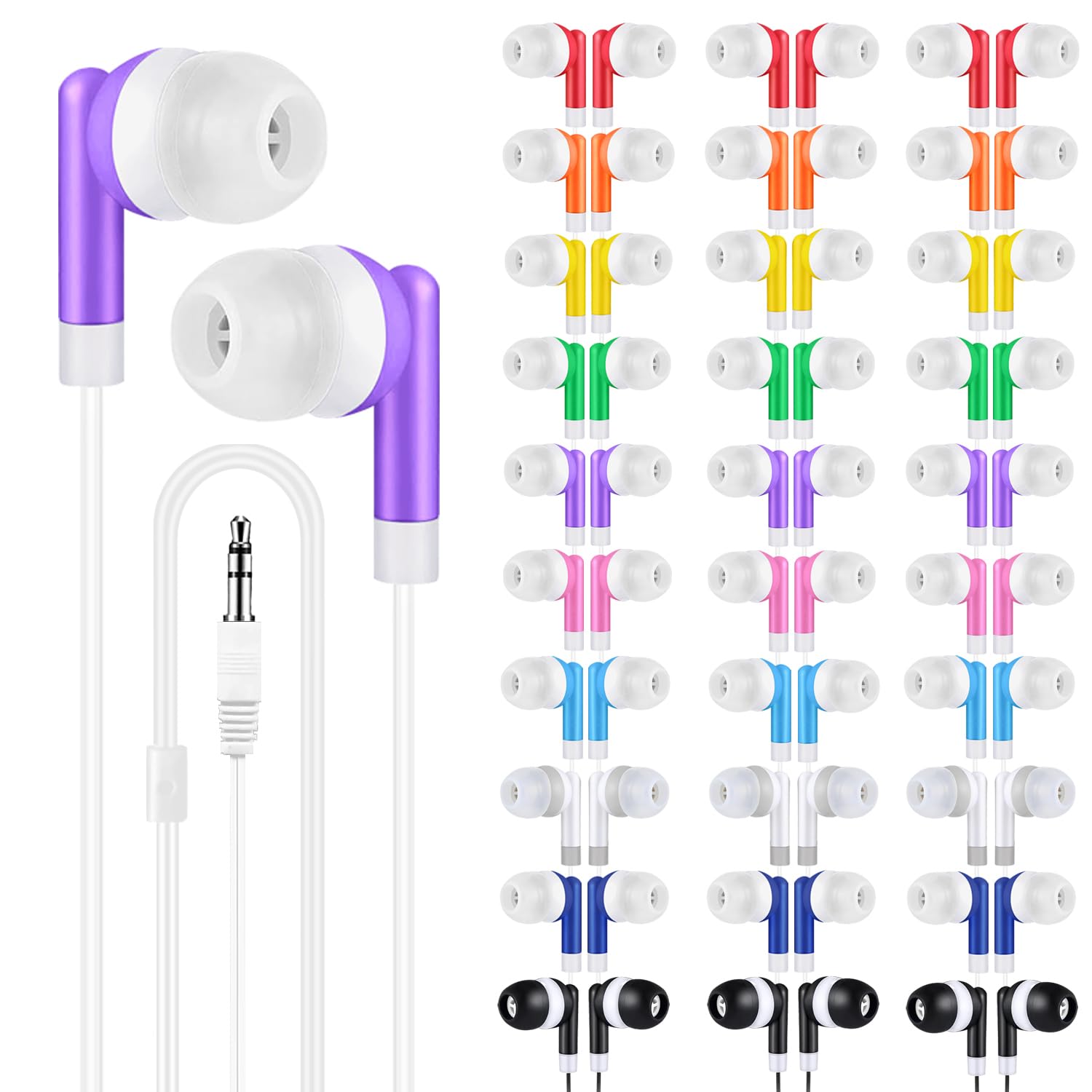 Bulk - Confezione da 200 auricolari in-ear con cavo, multicolore, per bambini, studenti, bambini, adolescenti, jack da 3,5 mm, confezionati singolarmente (HY01, 200 misti)