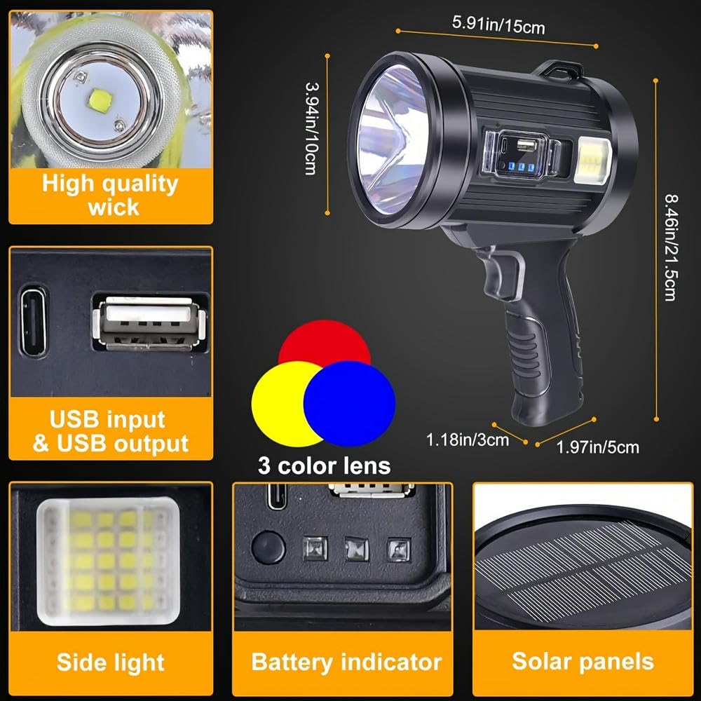 Akumulatorowa latarka punktowa Ultra jasna latarka punktowa ze stojakiem LED Reflektor zewnętrzny ręczny, w zestawie kabel USB
