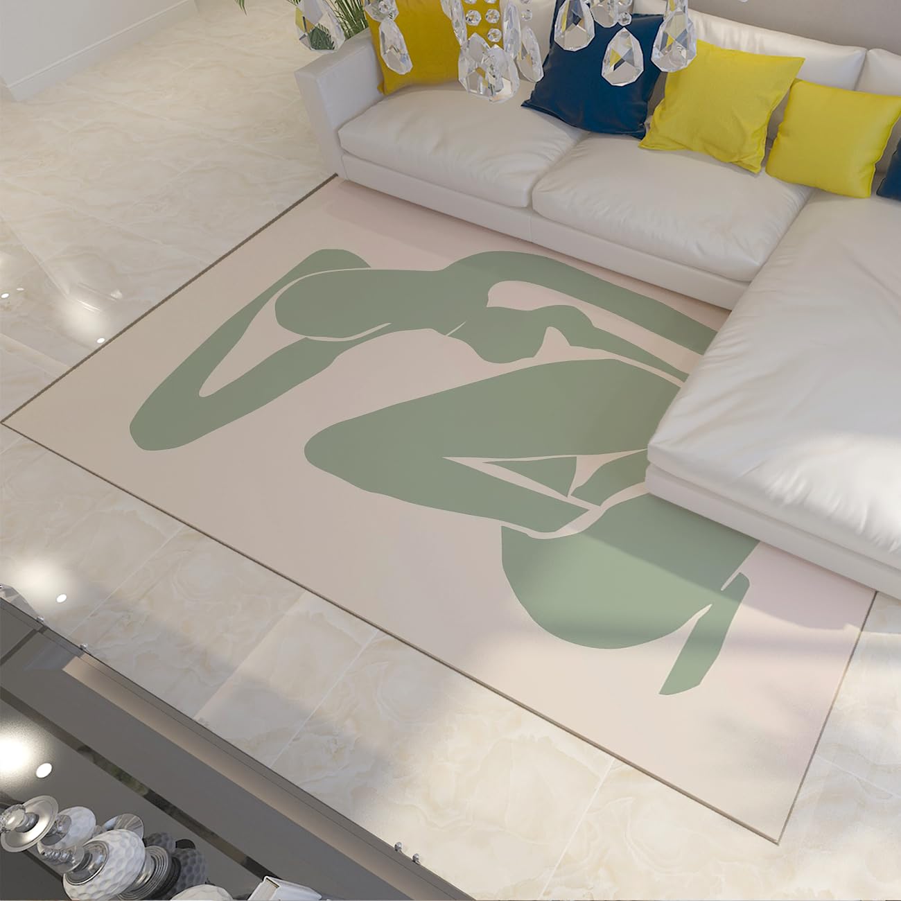 Tapis de chambre abstrait vert silhouette design tapis antidérapant et tapis de yoga