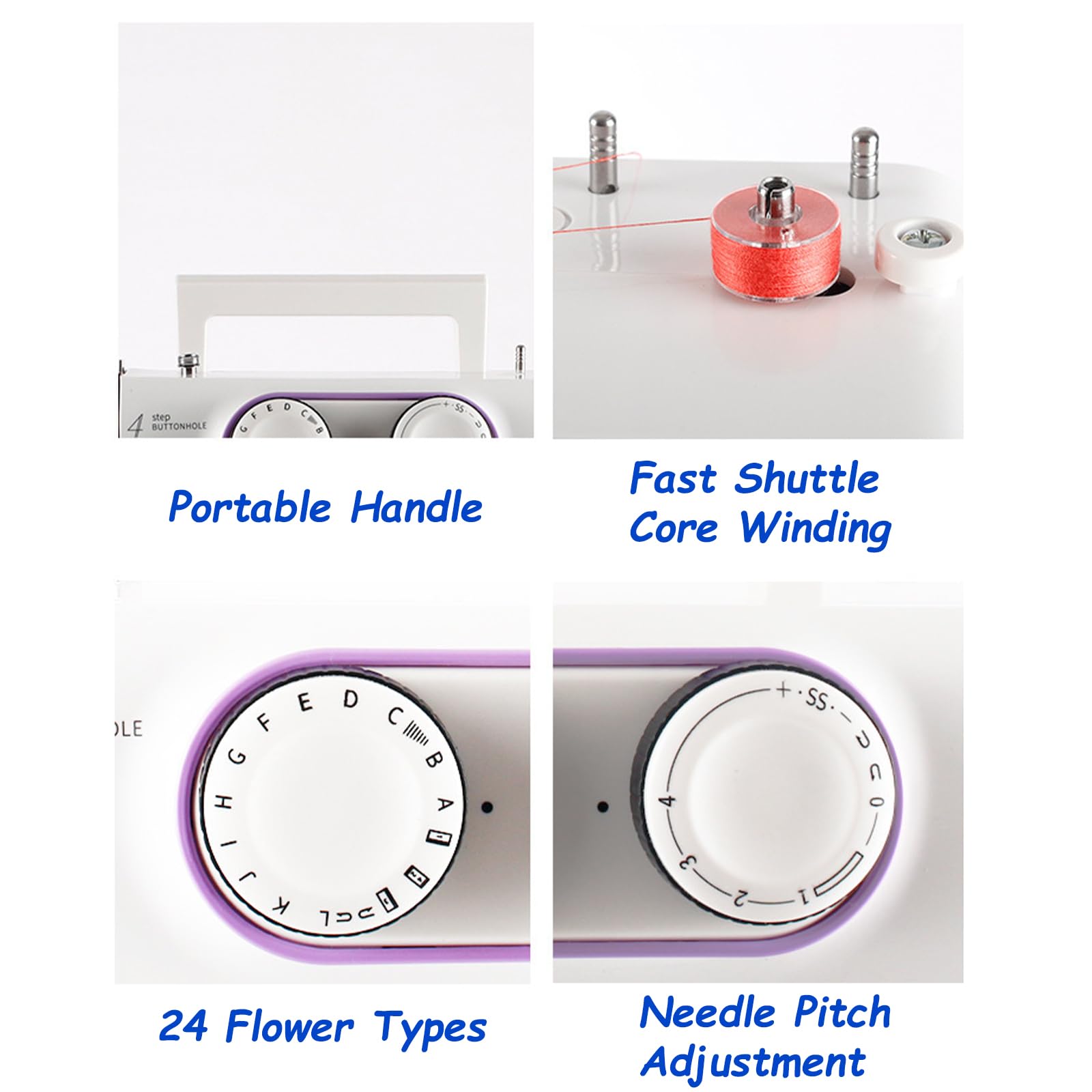 Eléctrica Portátil Máquina de Costura de 24 Agujas, Multifuncional Maquina Coser con Luz LED, Pequeña Máquina de Coser para Principiantes(Size:13.38 * 5.9 * 11.41in,Color:púrpura)