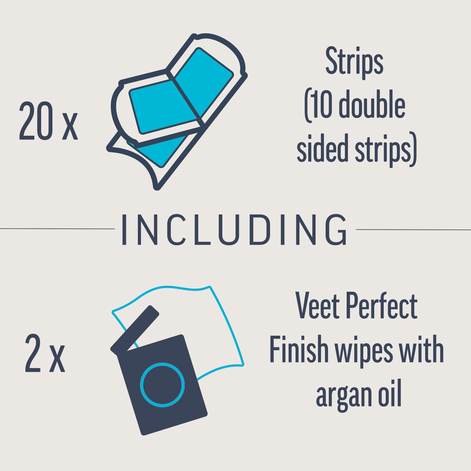 Veet Expert Waxing Strips for Sensitive Skin - 20 Cold Wax Strips & 4 Finish Wipes for Eyebrow, Facial Hair Removal - Hydrating, Exfoliating, Ideal for Face — view 3