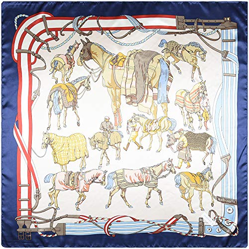 Corciova 35 X 35 Women Polyester Silk Feeling Hair Scarf For Sleeping Horse Cool Black And Isabelline #TOP4