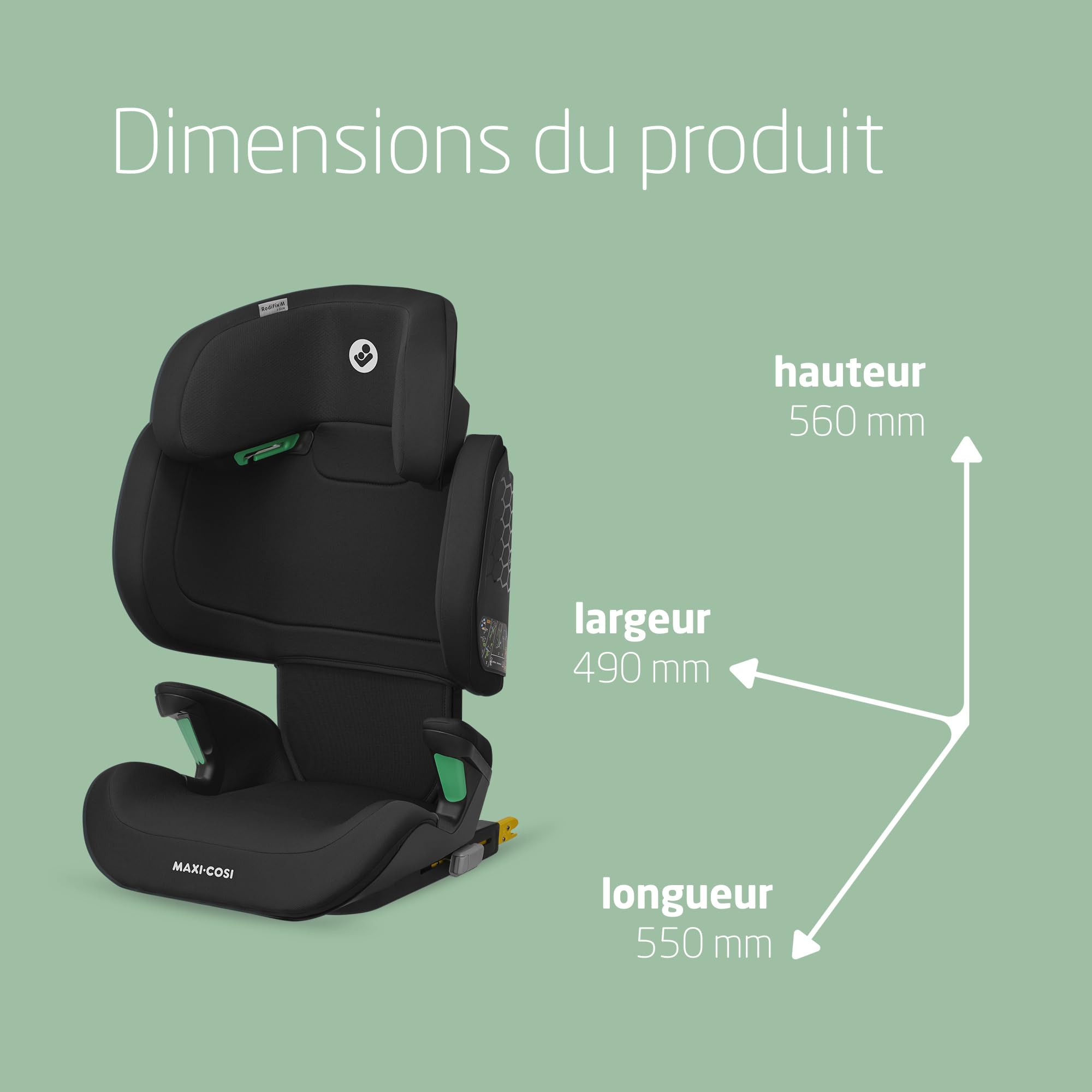 Maxi-Cosi RodiFix M i-Size, Rehausseur Voiture Enfant, 3,5 - 12 ans, 100 - 150 cm, Siège Auto ISOFIX, Protection G-CELL contre chocs latéraux, Hauteur Réglable, Bouclage Rapide & Facile, Basic Black