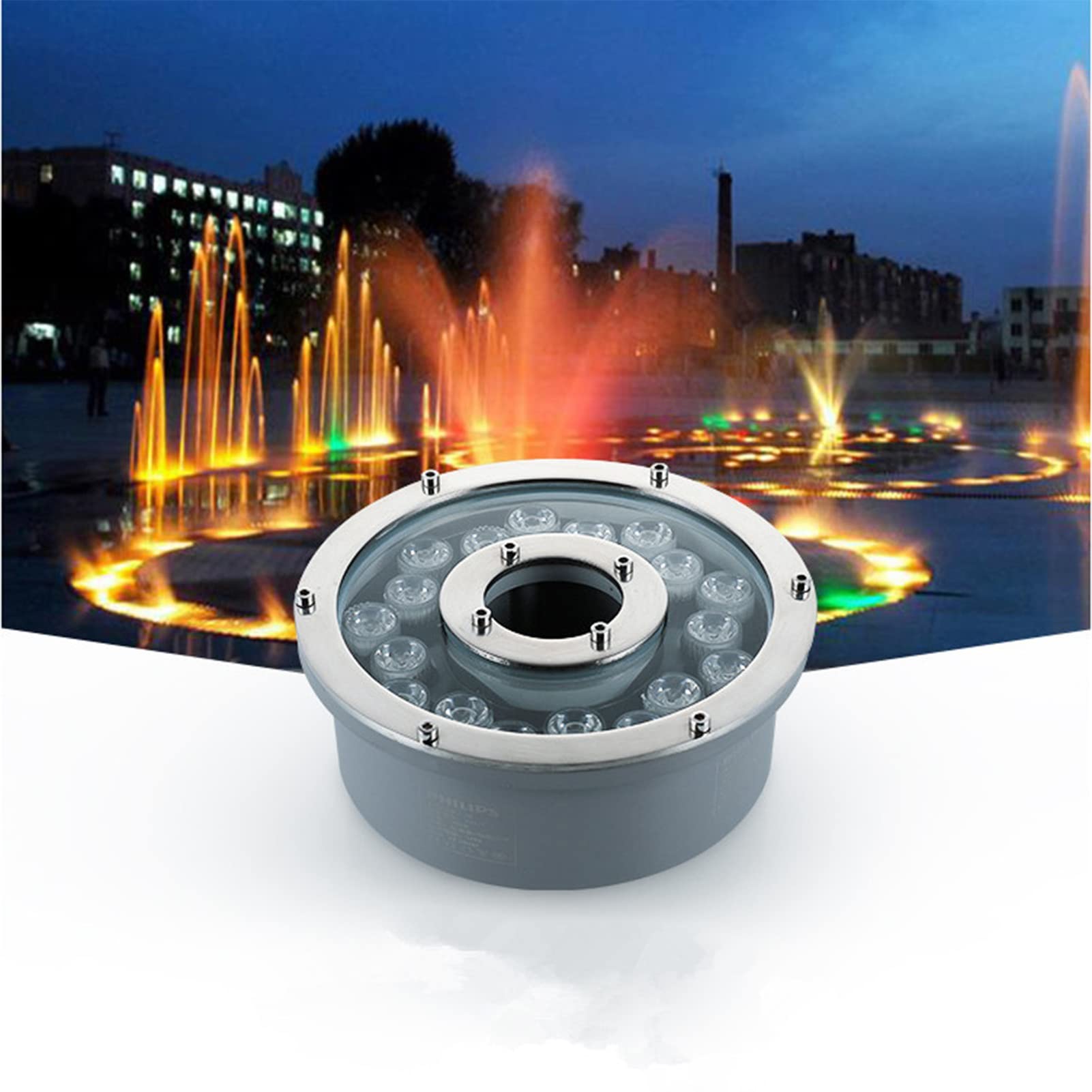 LGJEGD Led Ring Fountain Light, Ip68 Waterproof 12v/24v Pond Lights Underwater Submersible for Underwater Fountain Pool (Color : Warm white, Size : 18w-12v)