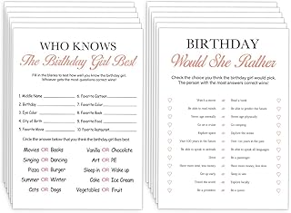 Birthday Party Games- Who Knows The Birthday Girl Best-Set of 2 Birthday Games for 20 guests,Girly Birthday Cards Set for Child Teen Adults-20 Game Cards,Sweet Party Supplies for Girls