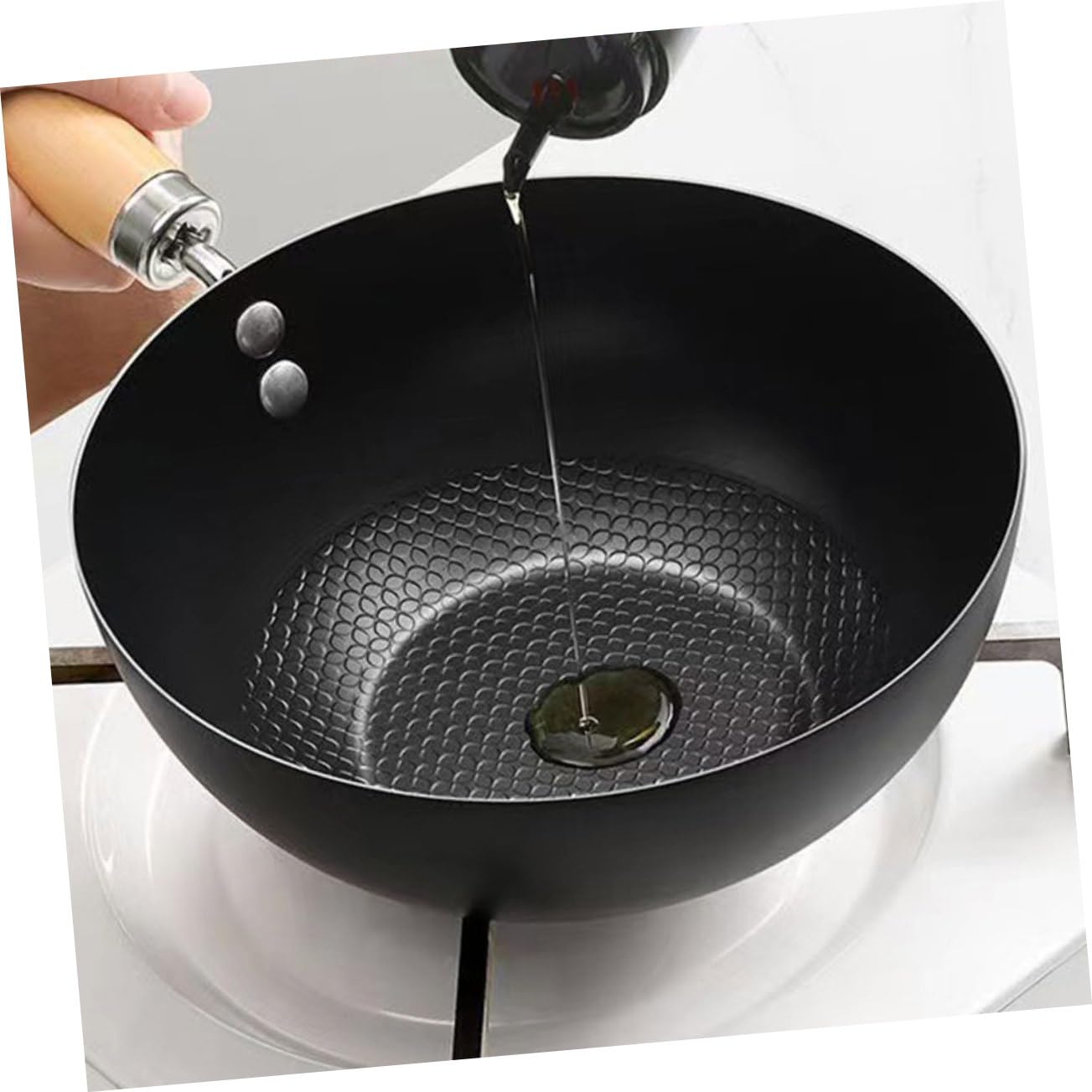 Wok de fondo antiadherente de 7.9 in, sartén para estufa eléctrica, wok de cocina versátil para cocina casera, ideal para freír y saltear 9