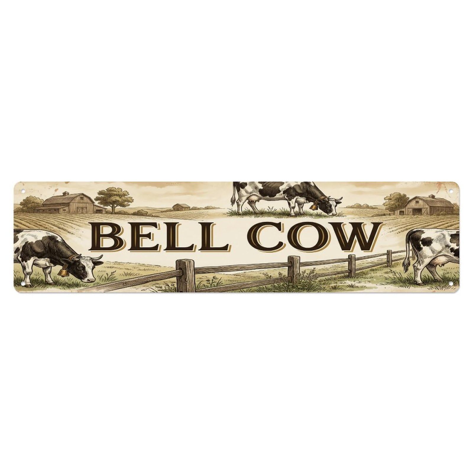 Vintage Yard Bell Cow Farmhouse Funny Cow Backyard Farm Metal Tin Sign Plaque Wall Decor for Cafe, Club, Garden Metal Poster 4x16Inch