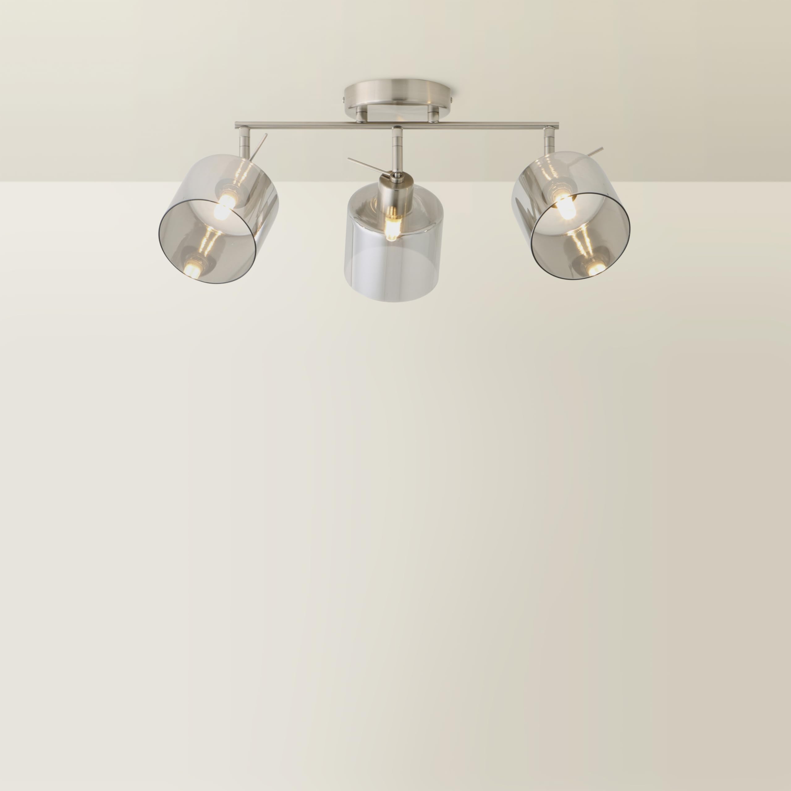 ValueLights | Demi Brushed Chrome and Smoked Glass 3 Way Bar Ceiling Spotlight | Ceiling Light, Home Décor & Improvement Essential