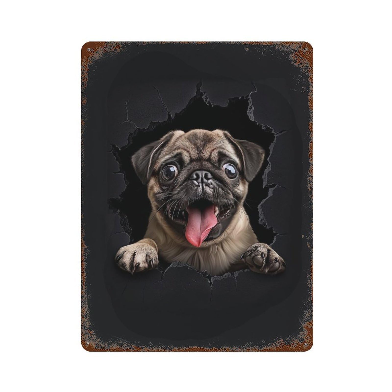 Pug Dog Rusty Metal Tin Sign 15.7"x11.8", Ideal for Farmhouse, Kitchen And Entryway Decor