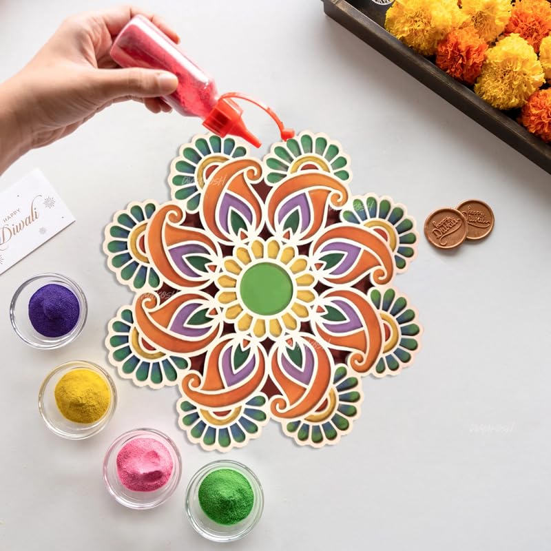 Image of Divyakosh Rangoli Making Stencils,11 Inch, Rangoli Mat (Style -Leaf with 4 Pcs Small Lotus)| Reusable Rangoli Mats for Decoration, Diwali Decoration Items, Rangoli Stencils|