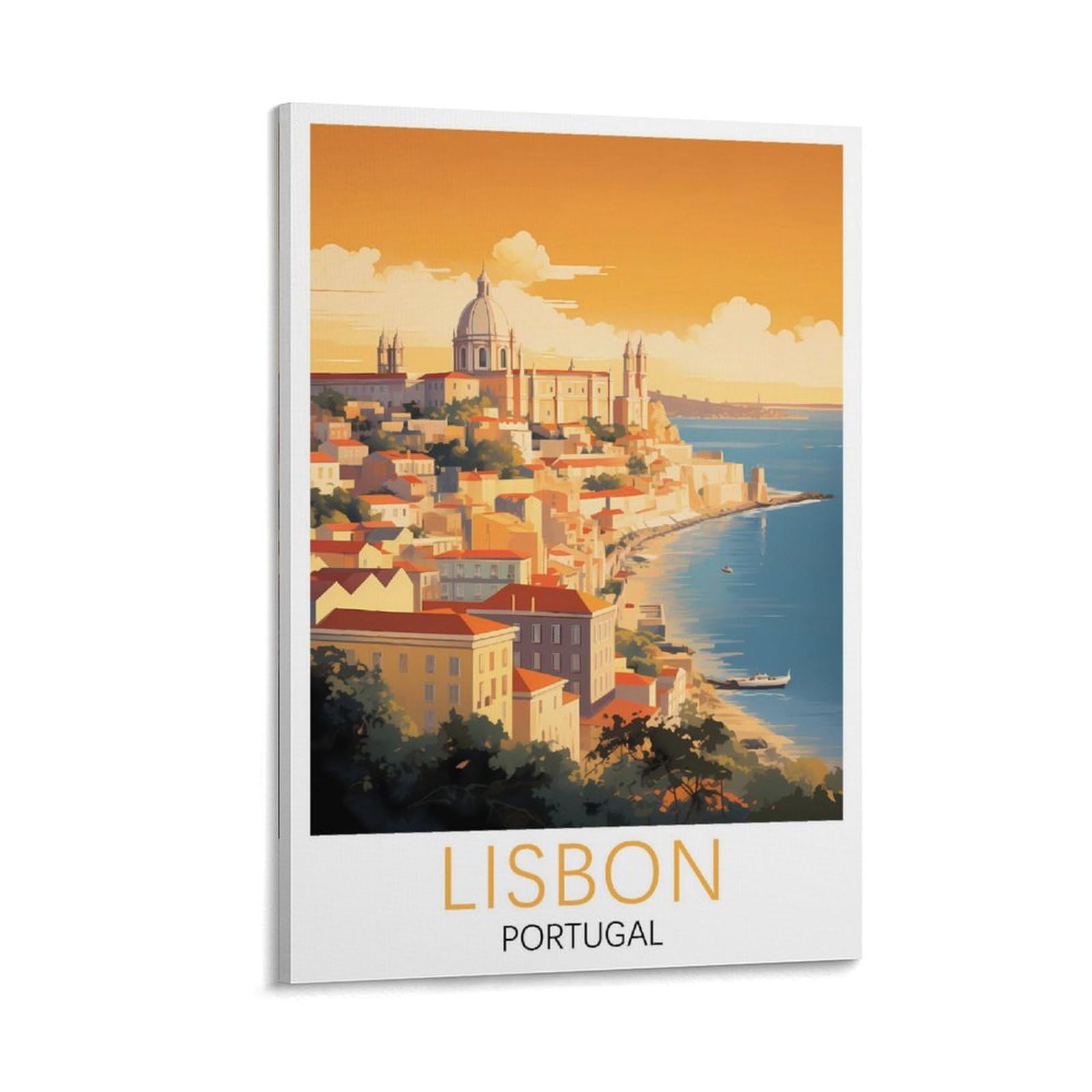 Ndoud Frame-Style Lisbon Portugal Vintage Travel Poster 12X18inch(30X45cm) Wall Art Picture Print Canvas Painting For Living Room Home Decor
