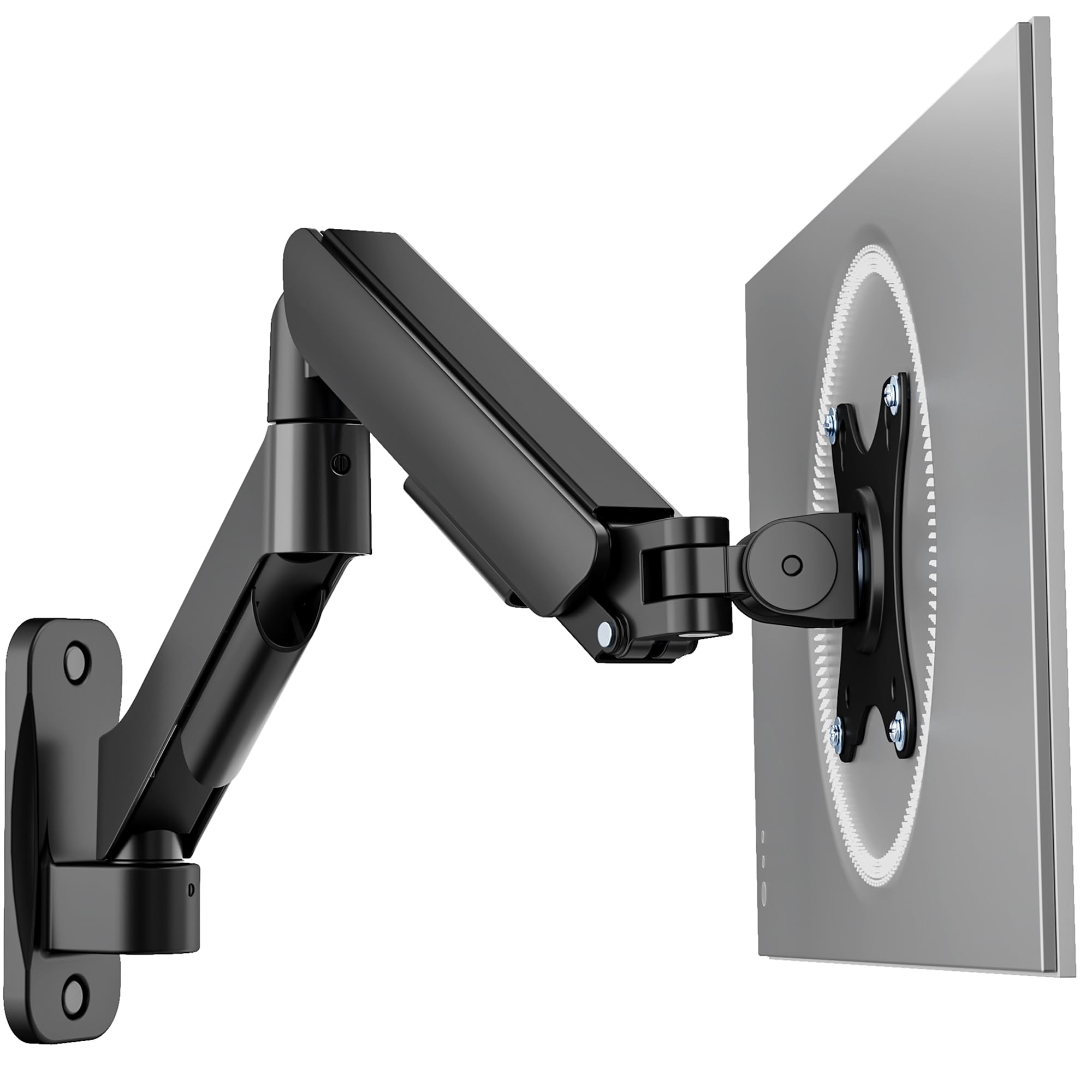 monTEK Soporte de pared para monitor de movimiento completo para pantallas de 17 a 32 pulgadas, carga máxima de 9 kg, brazo de monitor ajustable en altura, rotación giratoria de inclinación, gestión