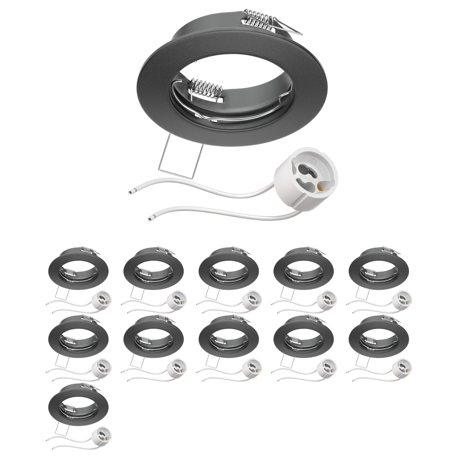 ledscom.de 12x Decken-Einbaurahmen FERE Einbaurahmen anthrazit matt (LED/Halogen/GU10/MR16/PAR16/50mm) inkl. GU10 Fassung