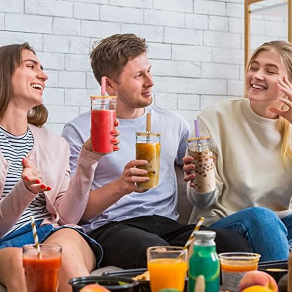 Szklana butelka, 680 ml, szklany kubek z bambusową pokrywką i słomką, szeroki otwór, słoik na smoothie, sok, herbatę, mrożoną kawę