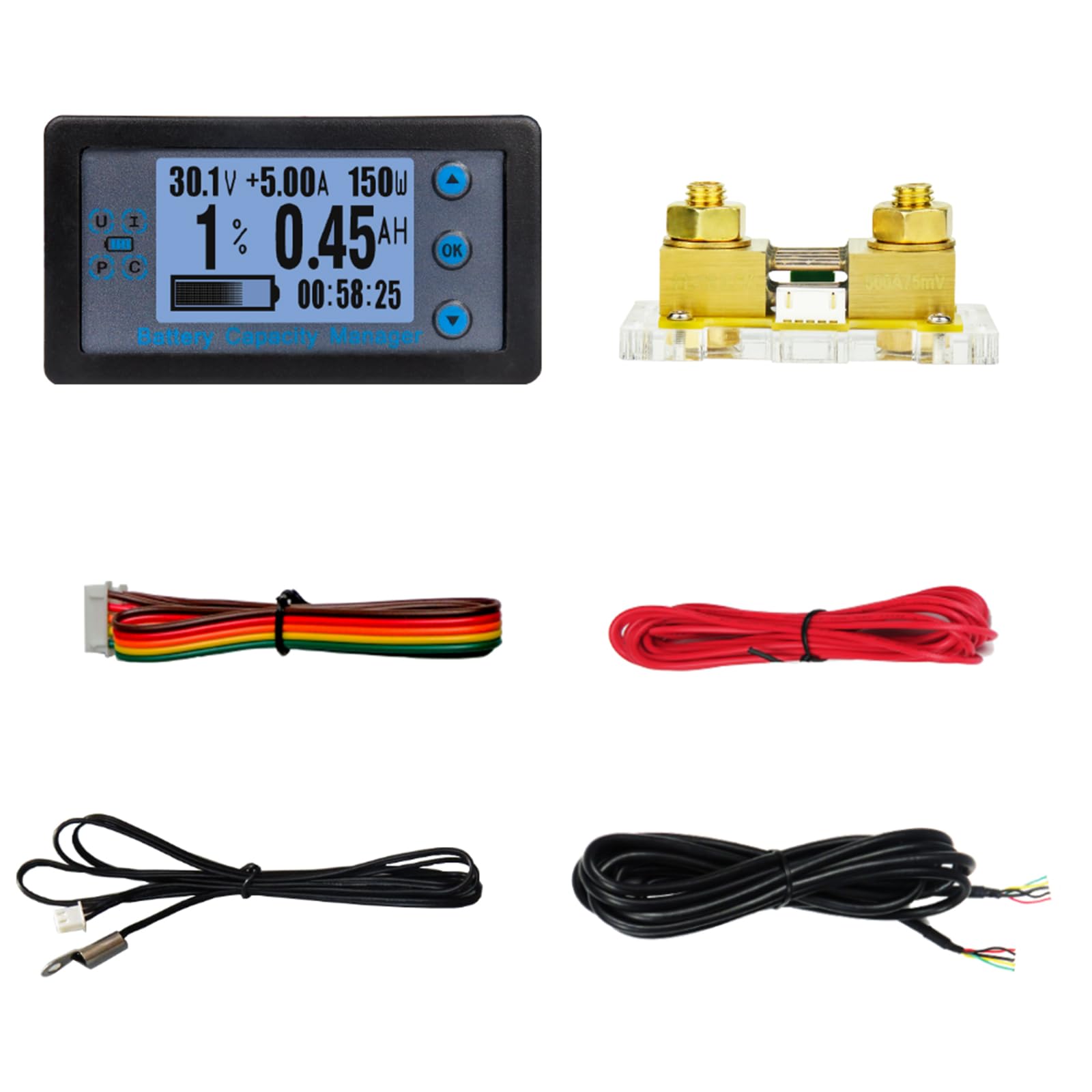 Battery Tester with Shunt DC8-120V 0-500A LCD Display Voltmeter Multimeter Car Battery Coulometer Capacity Power Tester Professional Electrician Equipment